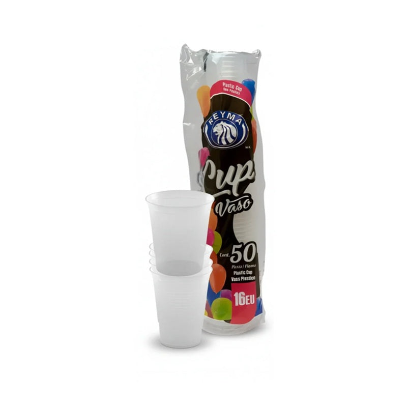 Vaso plástico transparente Reyma 16 EU | Paquete con 50 piezas para bebidas frías y eventos